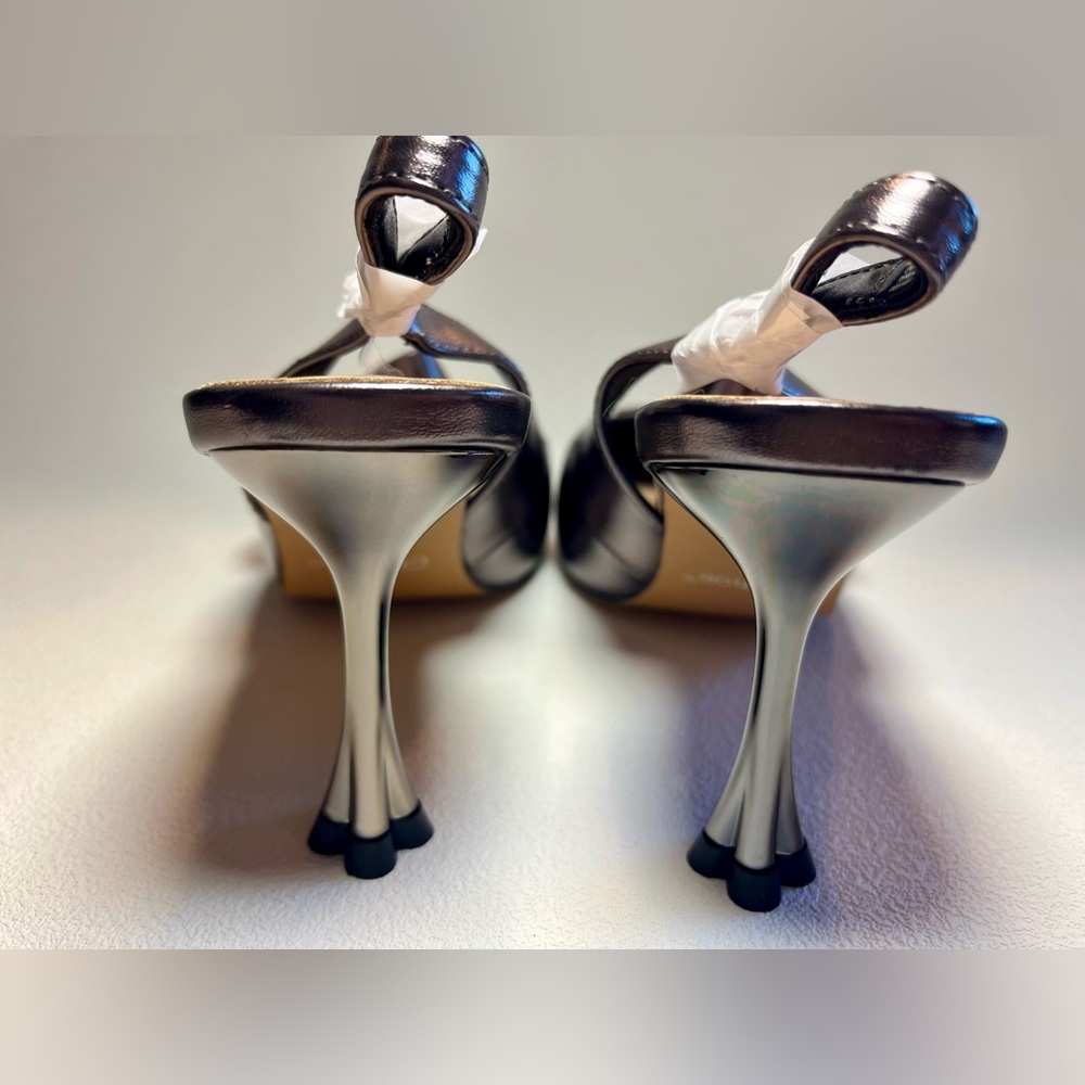 NIB Clmhoe Metallic Slingback Heels Size 6.5 Pointed Toe Bow Kitten Heel - Picture 3 of 6